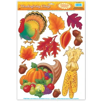 Beistle Thanksgiving Clings - 12" X 17" Sh - Pack Of 12 In Assorted Colors