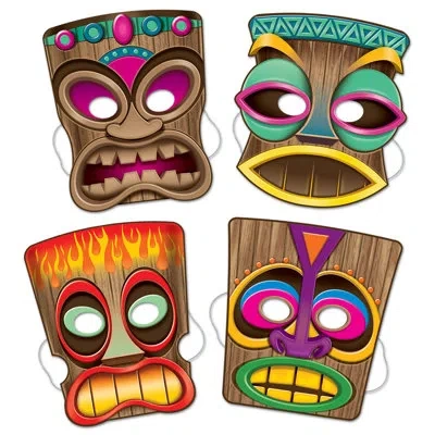 Beistle Tiki Masks - 10"-10â½" - Pack Of 12 In Multicolor