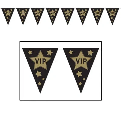 Beistle Vip Pennant Banner - 11" X 12' - Pack Of 12 In Black