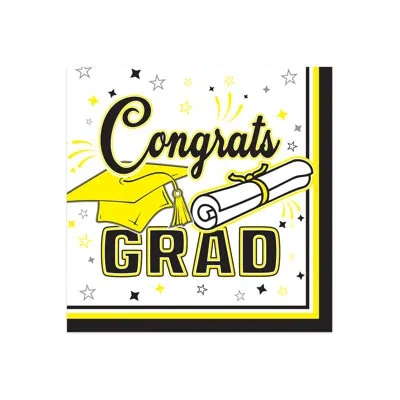 Beistle Yellow Congrats Grad 2-ply Beverage Napkins, 36 Napkins/package