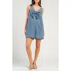 Beivy Bow Front Denim Romper In Blue