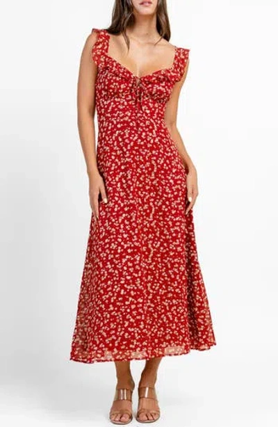 Beivy Chiffon Print Maxi Dress In Red