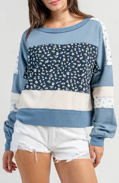 Beivy Contrast Mix French Terry Sweatshirt In Blue