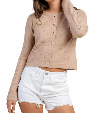 Beivy Crop Button Down Sweater In Beige In Brown