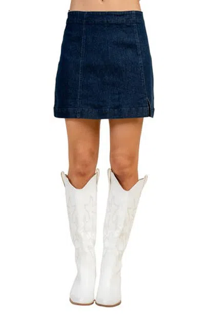 Beivy Denim Side Slit Miniskirt In Dk Denim