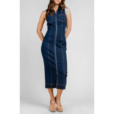 Beivy Denim Zip Front Midi Dress In Blue