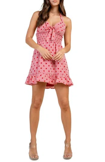 Beivy Dot Gingham Cotton Blend Halter Minidress In Red