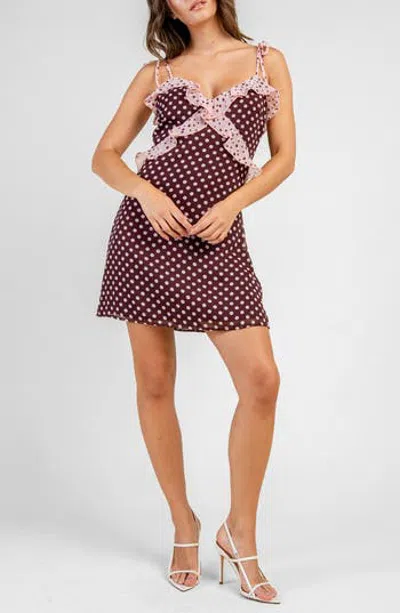Beivy Dot Ruffled Minidress In Burgundy