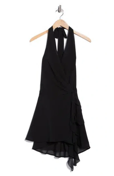 Beivy Drop Waist Wrap Halter Dress In Black