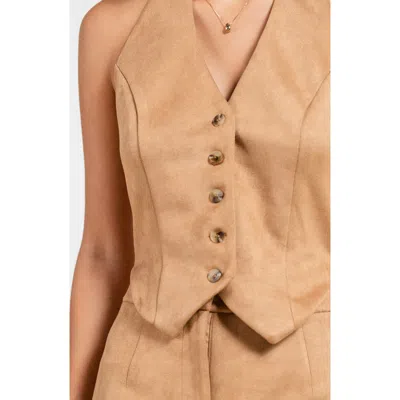 Beivy Faux Suede Vest Romper In Light Tan