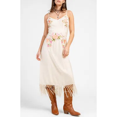 Beivy Floral Embrodiered Midi Dress In Neutral