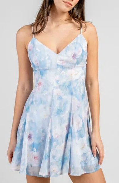 Beivy Floral Godet Fit And Flare Minidress In Blue
