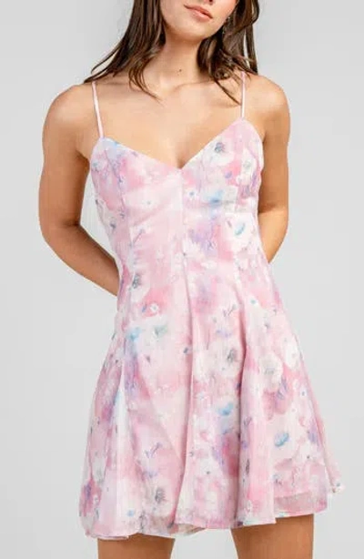 Beivy Floral Godet Fit And Flare Minidress In Pink