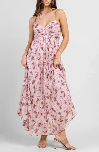 Beivy Floral Pleated Chiffon Maxi Dress In Burgundy