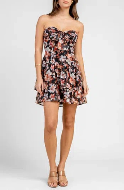 Beivy Floral Strapless Chiffon Fit & Flare Minidress In Multi