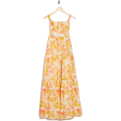 Beivy Floral Tiered Linen Blend Maxi Dress