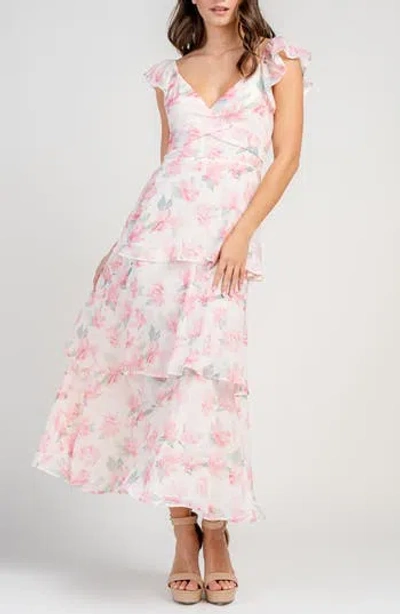 Beivy Floral Tiered Maxi Dress In Pink