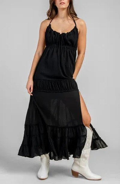 Beivy Gauze Maxi Halter Dress In Black