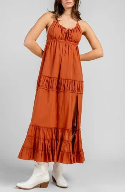 Beivy Gauze Maxi Halter Dress In Brown