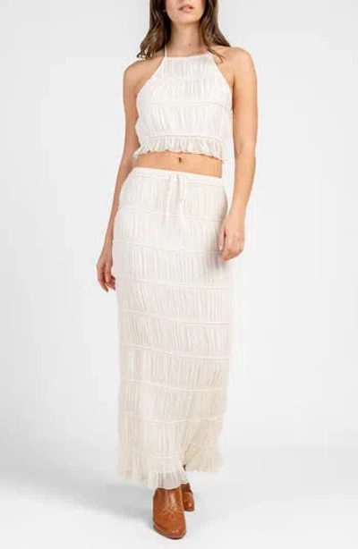 Beivy Jacquard Chiffon Halter Top & Maxi Skirt Set In White