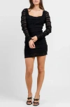 Beivy Lace Long Sleeve Minidress In Black