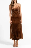 Beivy Lace Trim Velvet Slipdress In Brown