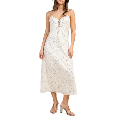 Beivy Lace-up Polka Dot Midi Dress In White