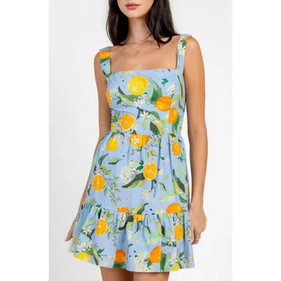 Beivy Lemon Print Cotton Fit & Flare Minidress In Blue