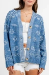 Beivy Pattern Button-up Cardigan In Blue