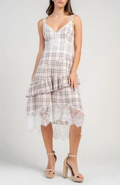 Beivy Plaid Lace Trim Asymmetric Hem Dress
