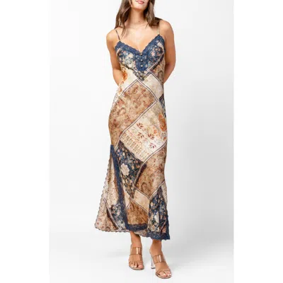 Beivy Printed Lace Trim Maxi Dress In Blue