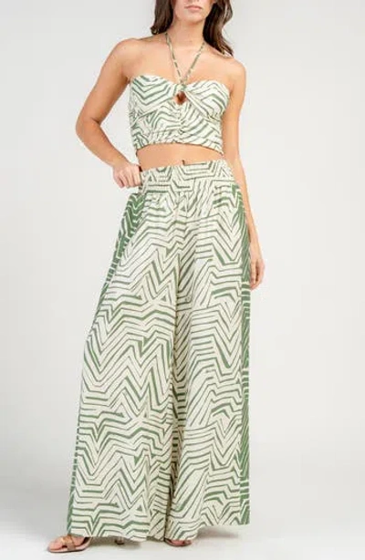 Beivy Printed Two-piece Halter Top And Wide Leg Pants Set In Green