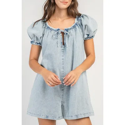 Beivy Puff Sleeve Denim Romper In Light Blue