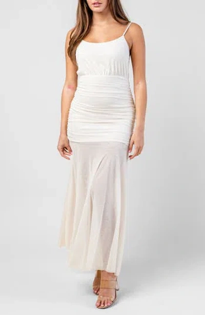 Beivy Ruched Mesh Maxi Dress In White