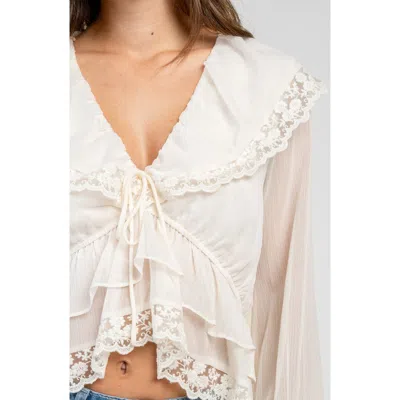 Beivy Ruffled Embroidered Long Sleeve Top In Ivory