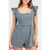Beivy Ruffled Shoulder Denim Romper In Light Denim