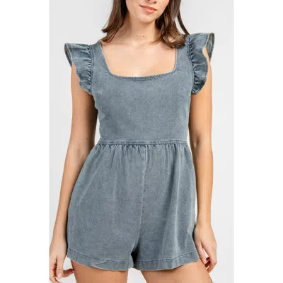 Beivy Ruffled Shoulder Denim Romper In Light Denim