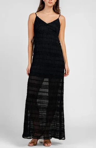 Beivy Side Tie Ruched Gauze Maxi Dress In Black