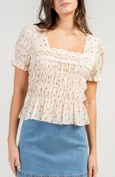 Beivy Sloral Smocked Chiffon Top In Brown