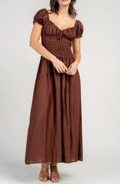 Beivy Smocked Drop Waist Maxi Dress In Brown
