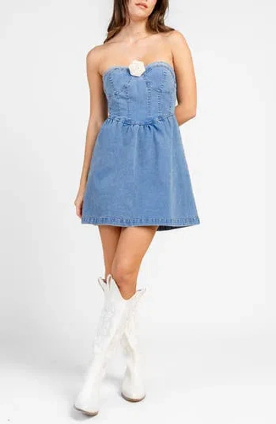 Beivy Strapless Denim Minidress In Blue