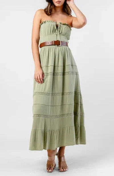 Beivy Strapless Long Crepe Dress In Green