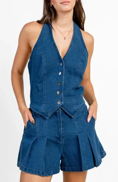 Beivy Stretch Denim Romper In Blue