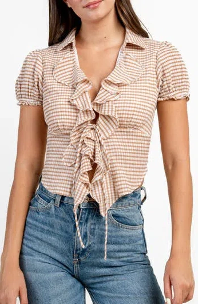 Beivy Textured Gingham Top In Brown