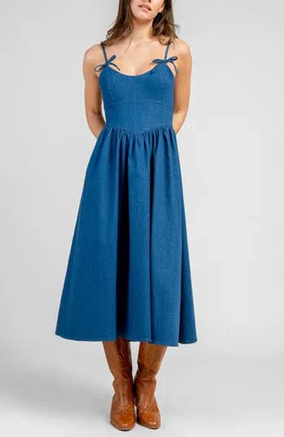 Beivy Tie Denim Midi Dress In Blue