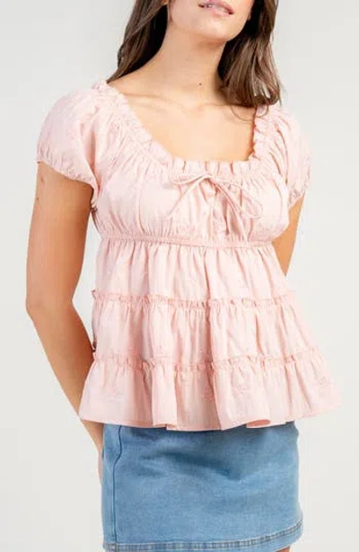 Beivy Tiered Poplin Babydoll Top In Pink