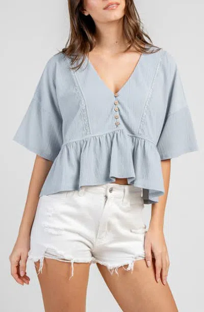 Beivy V-neck Textured Crop Top In Blue