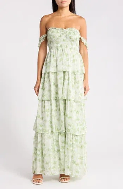 Beivy Yoryu Chiffon Printed Long Dress In Green