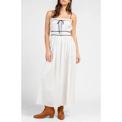 Beivy Yoryu Crinkle Lace Trim Maxi Dress In White