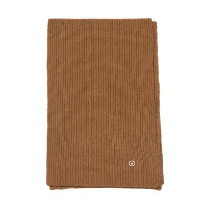 Bel Cashmere Women's Brown Cashmere Ribbed Scarf Camel